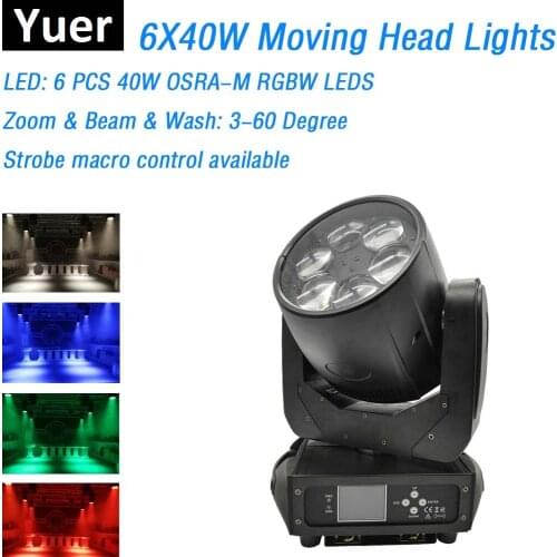 6X40W Beam Moving Head Lights LED DMX Control Professional Stage Lights RGBW 4IN1 Zoom Wash Dj Lights For Disco Bar Wedding Club