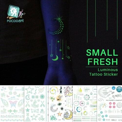 Rocooart Big Size Temporary Body Decor Luminous Sticker Fake Flash Waterproof Fashion Small Fresh Body Art For Kids Tattoo