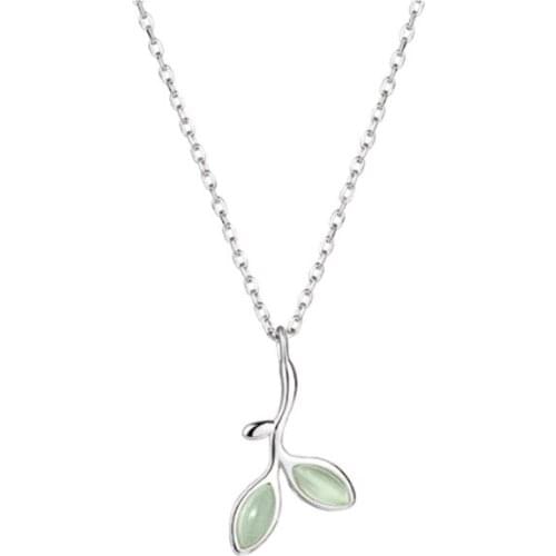925 Sterling Silver Pin Tender Bud Art RETRO Leaf Pendant Forest Fresh Leaf Temperament Clavicle Chain