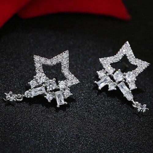 Hot Fashion Brincos Crystal Rhinestone Hollow Five-pointed Star Earrings Tassel Earrings Ladies Fashion Jewelry Christmas Gifts