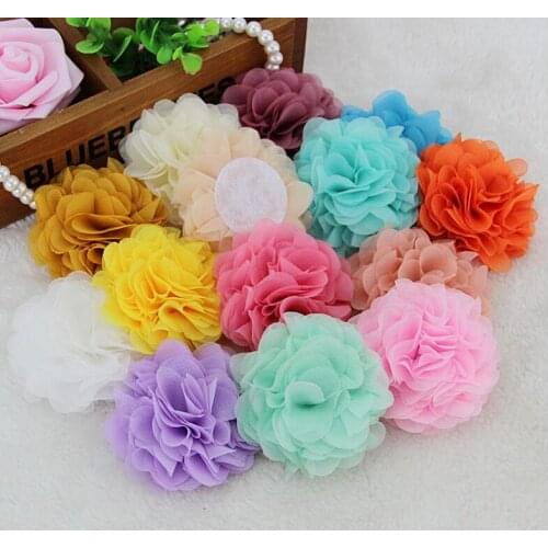 20 Colors 2.6" Solid Chiffon Flower Flat Back chiffon Rosette Chiffon Flower For Hair Accessories Garment Accessories 50pcs/lot