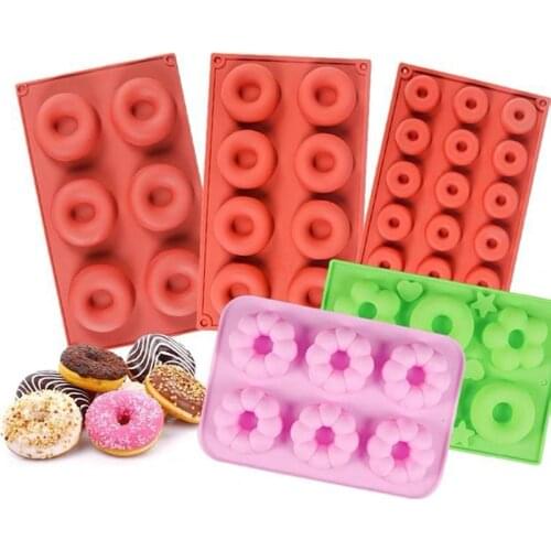 6/8/18 Cavity Silicone Donut Mold Cake Bagel Muffins Non-Stick Baking Tray Molds Food Grade Heat Resistant Dessert Making Tool