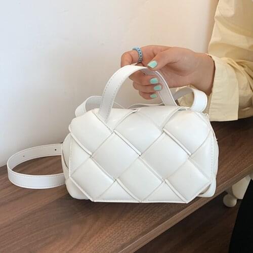 Weave Square Tote Bag White Plaid Shoulder Bags for Women Pu Leather Messenger Handbag Female Unique Small Padded Crossbody Bag