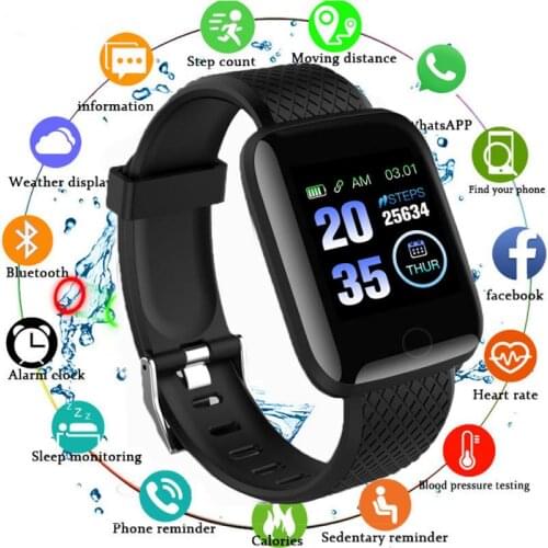 1pcs 116 PLUS Smart Bracelet Watch Color Screen Heart Rate Blood Pressure Monitoring Track Movement IP67 Waterproof USB Charge