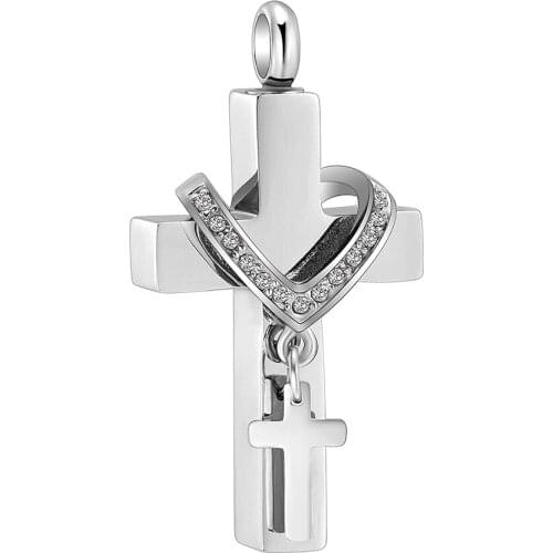 Crmation Jewelry Crystal Collar Cross Stainless Steel Cremation Jewelry Necklace Engravable Memorial Urn Ashes Pendant For Women