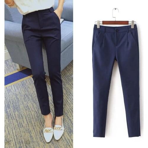 2019 Spring and Autumn Womens New High Waist Casual Office OL Cotton Suit Pants Elastic Slim Casual Split ends pencil Pants