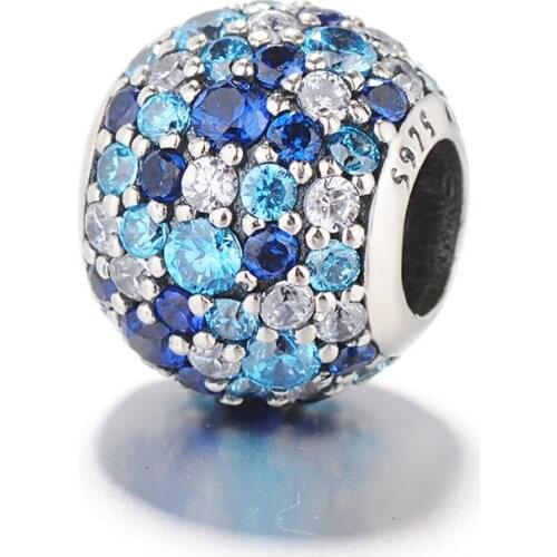 Genuine 100% Real 925 Sterling Silver Ocean Mosaic Charm Beads Fit Women Pan Bracelet & Necklace Women Diy Jewelry