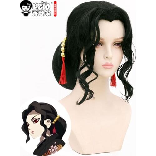 HSIU Kibutsuji Muzan Female appearance Wig Anime Cosplay Wig Demon Slayer: Kimetsu no Womens Micro curl wig