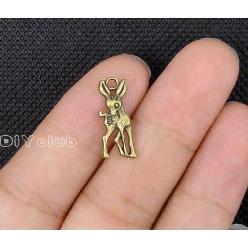 120pcs-Antique Bronze Tone 2 Sided Tiny Deer Charms Pendants 19x7mm
