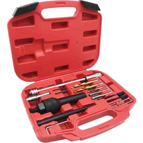 16pcs Glow Plug Removal Tool Kit Thread Repair Damaged Spark Plug Gap Extractor Timing Locking Set Remover Drill Wrench