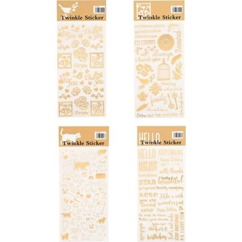 4Pcs UV Epoxy Resin Fillings Gold Letters Cat Flowers Stickers Resin Mold Decor