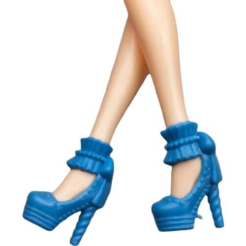 6 Pairs/lot Blue High Heel Shoes For Barbie Doll Shoes Sneakers Sandals Princess Fashion Foot Wear Boots For Barbie Accessories