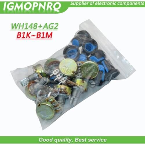 9PCS WH148 Linear Taper Rotary Potentiometer With Knob Cap Blue B1K~B1M 1K 2K 5K B10K 20K 50K 100K 500K 1M Ohm AG2 IGMOPNRQ