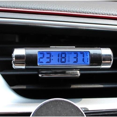 2 in 1 Car Digital LCD Temperature Thermometer Clock Auto Accessories Car Digital Time Clock Air Vent Outlet