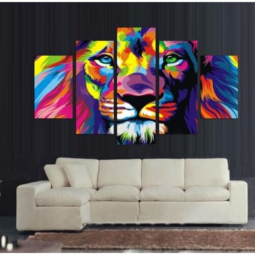 UnFramed 5 Panels Modern Animal Lion king Oil painting on canvas wall decoration Home wall art picture Print on canvas F/762