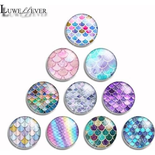10mm 12mm 14mm 16mm 20mm 25mm 464 10pcs/lot Mermaid Mix Round Glass Cabochon Jewelry Finding 18mm Snap Button Charm Bracelet