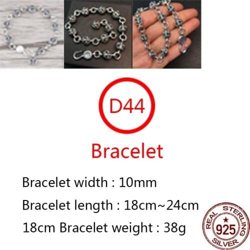 D44 S925 sterling silver bracelet couple personality retro punk hip-hop style anchor round beads simple shape birthday gift