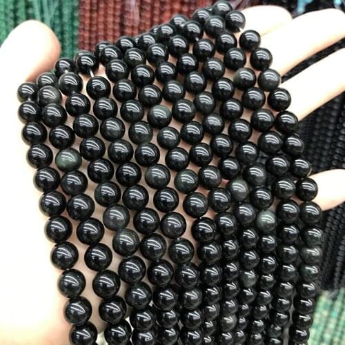 Obsidian black round 6/8/10/12/14mm for DIY jewelry making loose beads FPPJ wholesale beads nature gemstone