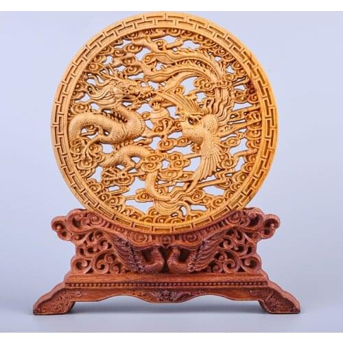 Thuja Wood 14CM Decorative Dish Sculpture Decorative Dish Hollow Wood Wealth Carving Lucky Gift Collection Dragon Home Decor