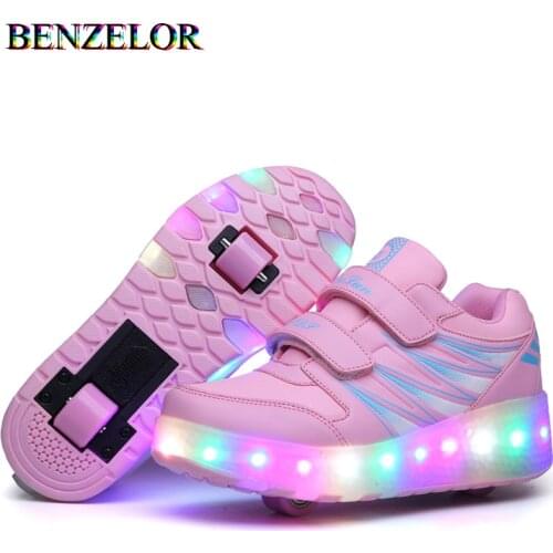 New led shoes on wheel roller sneakers with two wheels kids shoes for girls boys children rollers light luminous shining glowing