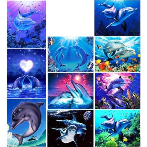 Blue Dolphin DIY 5D Diamond Painting Embroidery DIY Paint By Number Kit Home Wall Decoration