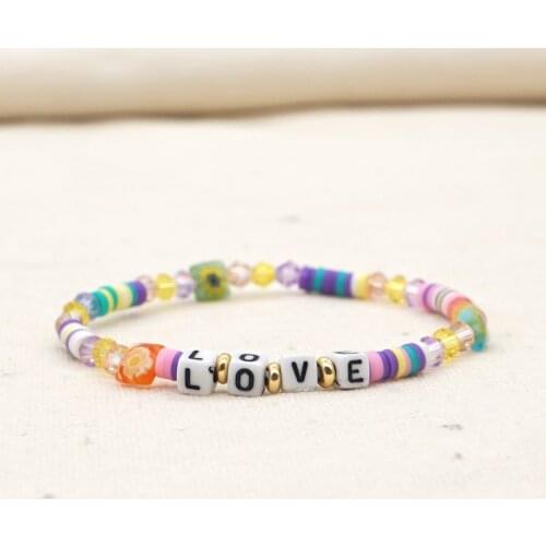 Go2Boho Quartz Crystal Bracelets Heishi Bracelet for Women Colorful Glaze Beaded Letter Love Female Jewelry Strand Pulseras
