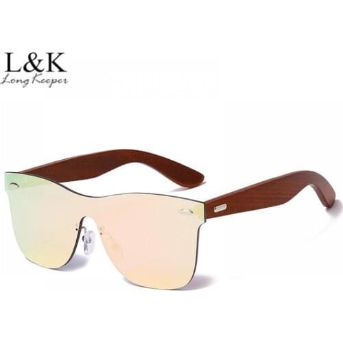 LongKeeper Classic Wooden Sunglasses Brand Designer Rimless Mirror Lens Sun Glasses For Women/Men UV400 Oculos de sol masculino