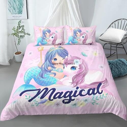 Bedding Sets Crib Covers for Children and Pillowcases for Cartoon Mermaid Princess Covers for Girls Soft Bedroom Decor