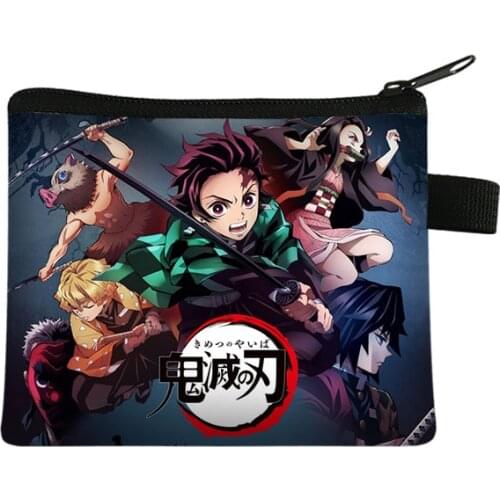 Anime Demon Slayer Small Wallet Student Boys Girls Coin Purse Card Bag Multifunction Portable Key Bag Children Storage Bag