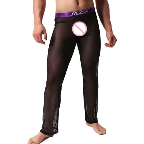 Mens Pants Mesh Transparent Sex Costumes Loose Causal Trousers Hot Exotic Sexy Lingerie Wetlook Clubwear Cosplay Gay Long Pants