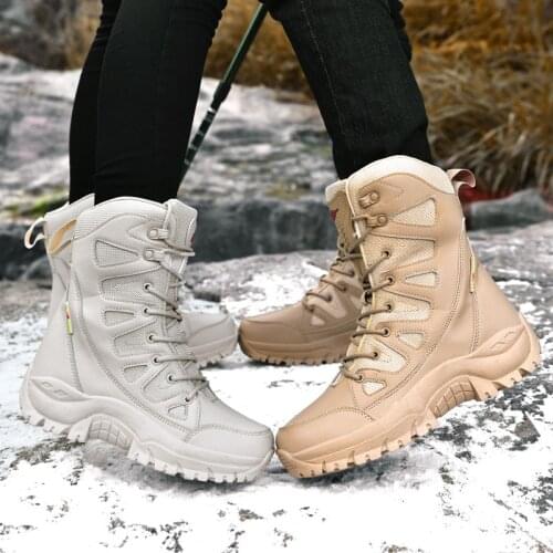 Autumn Winter Warm Plush Men Desert Military Tactical Boots Male Outdoor Mountain Hiking Shoes Women Climbing Sports Sneakers