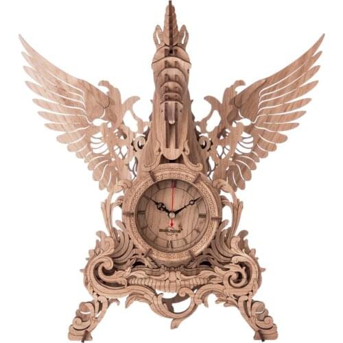 71Pcs/set DIY Wooden Clock Puzzle Model Kit Laser Cutting 3D Unicorn Table Clock diy assembly toys for kids - Oak Color