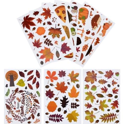 3pc Thanksgiving Stickers Window Maple Leaf Squirrel Home Decor Wall Stickers Pumpkin Turkey Fridge Autocollants De Thanksgiving