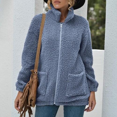 Solid Color Winter Teddy Coat Women Faux Fur Coat Teddy Jacket Thick Warm Fake Fleece Jacket Zipper Fluffy Jackets Plus Size 3XL