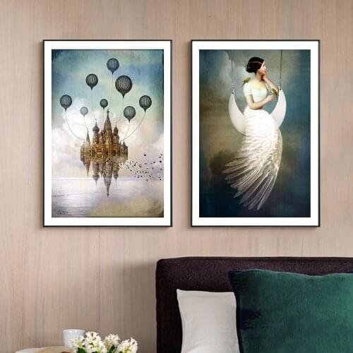 To the Moon Poster and Prints Fairy Art Print Magic Castle Painting on The Wall Decor for Home Living Room No Frame