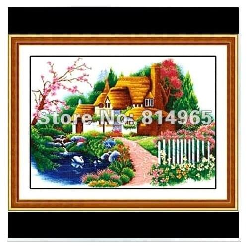 Embroidery Package 3 Pieces (1 lot=3 pieces) --5-15Business Days Hot Sell Cross Stitch Flowers Plants Tree Cabin Cottage