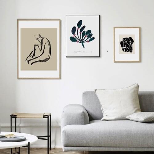 Simple Nordic abstract black and white line character art living room porch mural prints poster canvas decorative picture