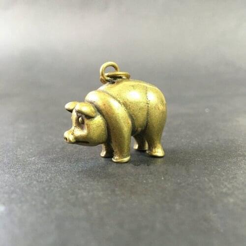 Collectable Chinese Brass Carved Animal Zodiac Pig Exquisite Small Pendant Statues