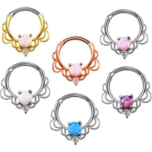 Swanjo 1PC 16G Opal Septum Clicker Titanium Shaft Nose Piercings Earring Nose Ring Studs Septum Nose Hoop Body Piercing Jewelry