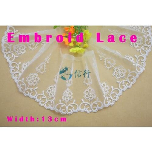 13cm width Cotton embroid lace sewing ribbon guipure trims or fabric warp knitting DIY Garment Accessories free shipping#3374