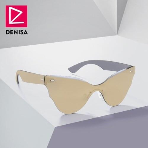 DENISA Frameless One Piece Lens Cat Eye Women Sunglasses Shades 2019 Trendy Rimless Cateye Glasses Gold gafas de sol mujer G8005