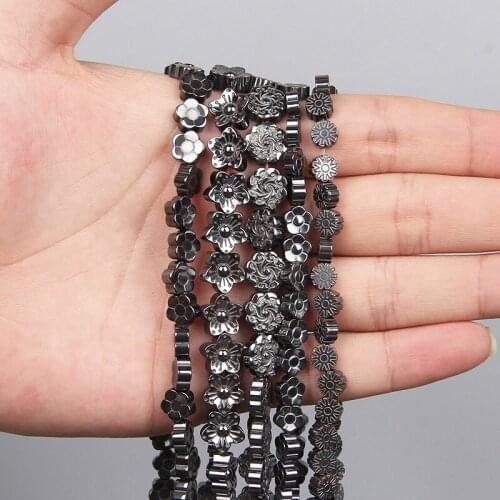 Special-shaped Natural Black Hematite Cherry Peach Blossoms Flowers Coin Flat Round Loose Beads For DIY Jewelry Earring Pendant