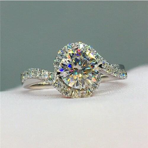 Solid 18K White Gold DF Color Round Moissanite Ring Lab Diamond Engagement Ring National Certificate For Women