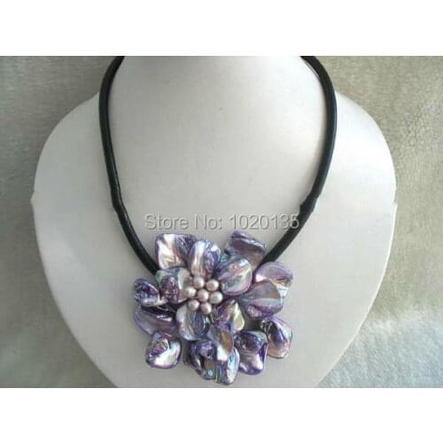 WOW! deep purple baroque shell flower necklace and freshwater pearl 40mm 18inch gift wholesale beads FPPJ