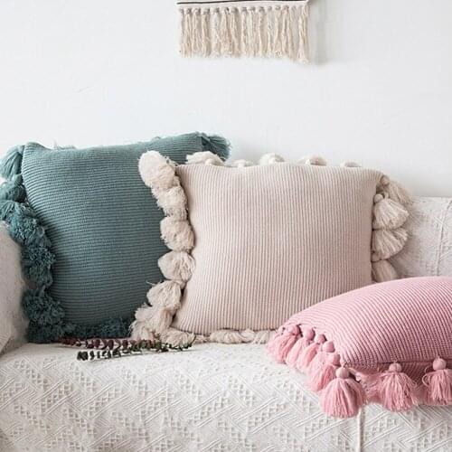 Knit Cushion Cover Solid Ivory Grey Pink Ivory Green Solid Pillow Case 45*45cm Soft For Sofa Bed Nursery Room Decorative