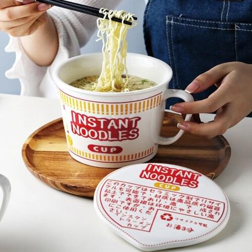 Japanese Creative Large Ceramic Bowls with Cover Big Bowl Cereal Bowl Noodle Bowl Student Dormitory Bowl