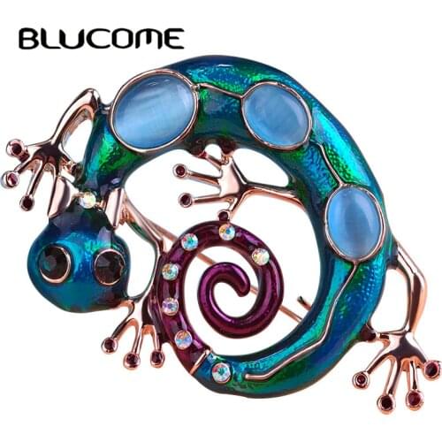 Blucome Blue Enamel Lizard Brooches Corsage Green Gecko Brooch Bouquet Bijoux Embellishments Wedding Dress Clip Pins Women Gifts