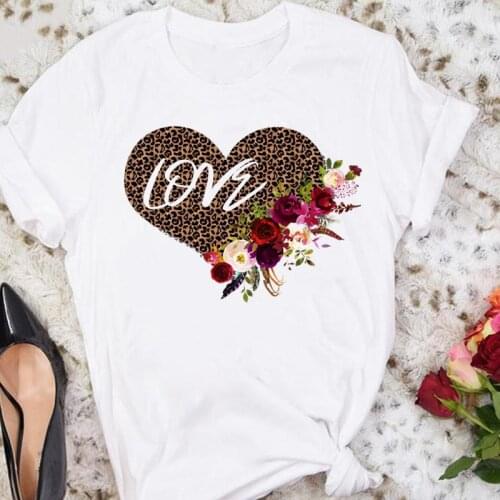 Women Cartoon Flower Short Sleeve Leopard Clothes Graphic T Top Lady Print Tee T-Shirt Summer Female Tshirts