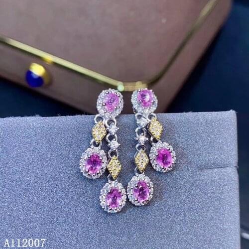 KJJEAXCMY 925 sterling silver natural pink sapphire earrings new ladies classic eardrop support test