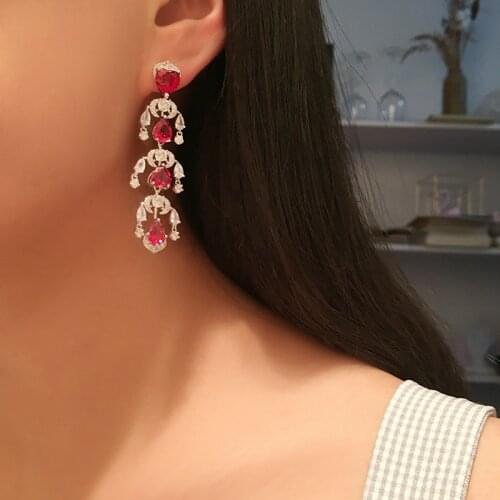 Baroque Red Crystal Tassel Earring Designer Cubic Zircon Luxury Fashion Vintage For Women Jewelry Dropshipping High Quality